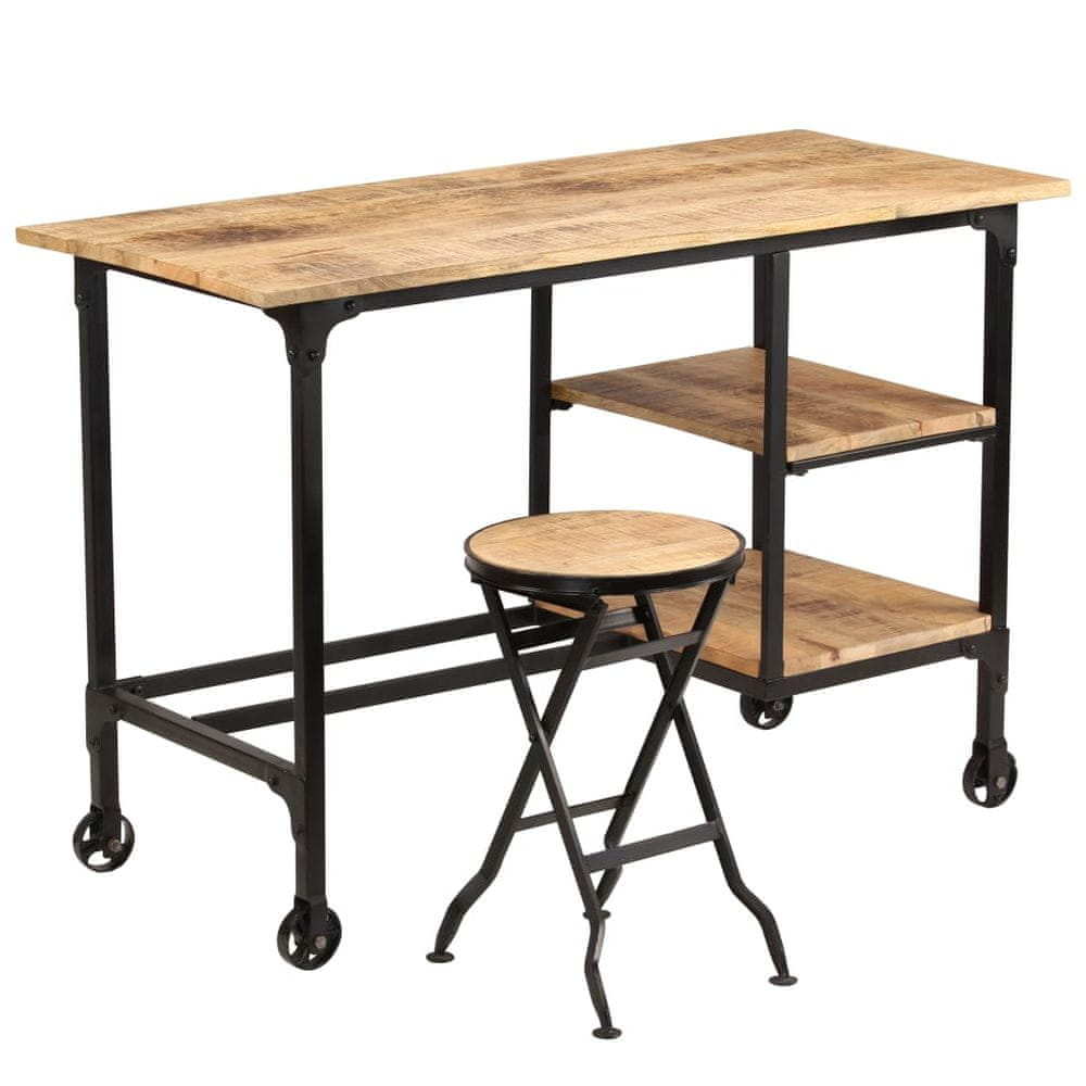 Vidaxl Stôl so skladacou stoličkou, masívne mangovníkové drevo 115x50x76 cm